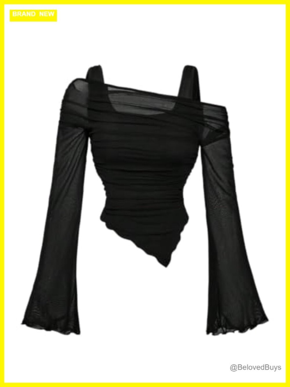 Plus Size Off Shoulder 2 in 1 Mesh Bell Sleeve Asymmetrical Top